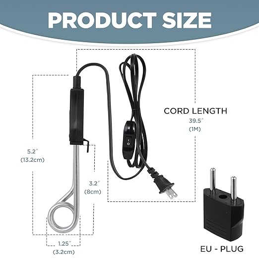 Portable Immersion Cup Mug Water Heater Traveling/Camping Accessories - 300W with On/Off Switch - 120/240V Dual Voltage Travel Adapter - Electric Kettle Alternative - Warmer for Tea Coffee Hot Drinks