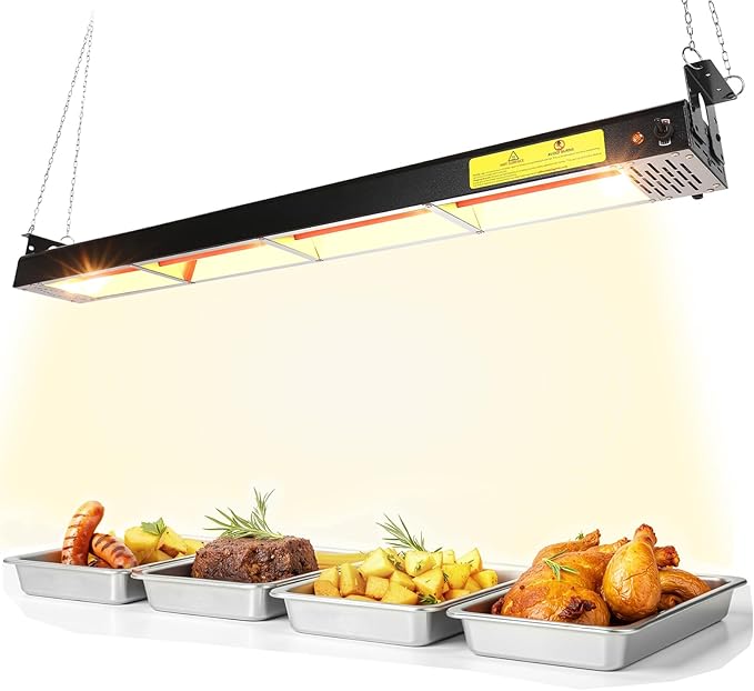 48-Inch Food Heat Lamp - 1350W Commercial Food Warmer Lamp Overhead Stainless Steel Catering Heat Lamps Electric Strip Heater for Restaurant Buffet Parties Kitchen, Black 115V