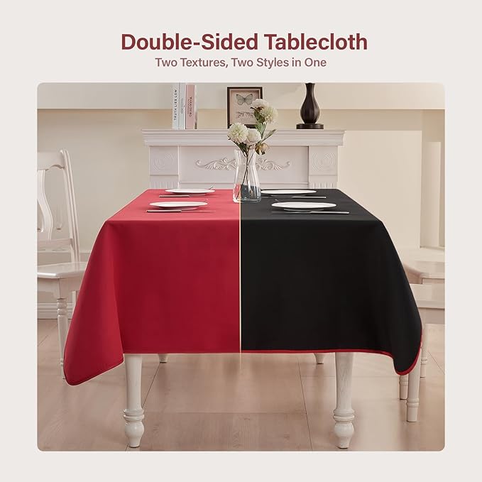 BALCONY & FALCON Rectangular Table Cloth Water Resistant Washable Double-Sided Usable Peach-Skin Fabric Tablecloth for Weddings Holidays Dining Banquets Gardens(Black and Red, 57x118)