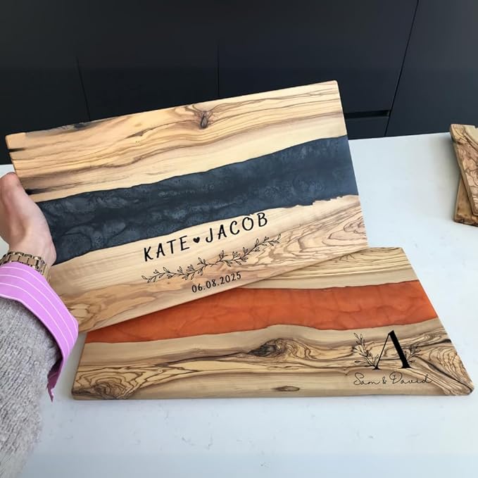 Epoxy Resin Cutting Board Personalized - Olive Wood Charcuterie Board - Cheese Board Decorative - Custom Wedding Shower Gift - House warming gifts new home - Bridal shower