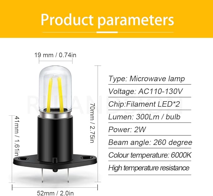 Ruiandsion Z187 T170 LED Microwave Light Bulb White 110V 125V 130V 110-130V 2W Equivalent 20W LED Filament Light Bulb Replacement for Microwave Oven Light - Z02