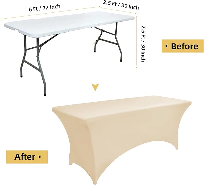 10-Pack 6ft Spandex Table Covers for Rectangle Standard Folding Tables - Wrinkle Resistant Stretch Tablecloths - Ultimate Fitted Table Protector for Parties, Banquet, Wedding