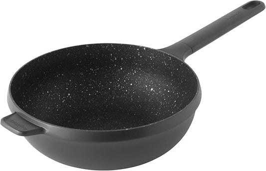 BergHOFF GEM Non-stick Cast Aluminum Stir-Frying Pan 10" 3.0 qt. Black Stay-cool Handle, Hanging Loop Ferno-Green, PFOA Free Coating Induction Cooktop Fast Heating