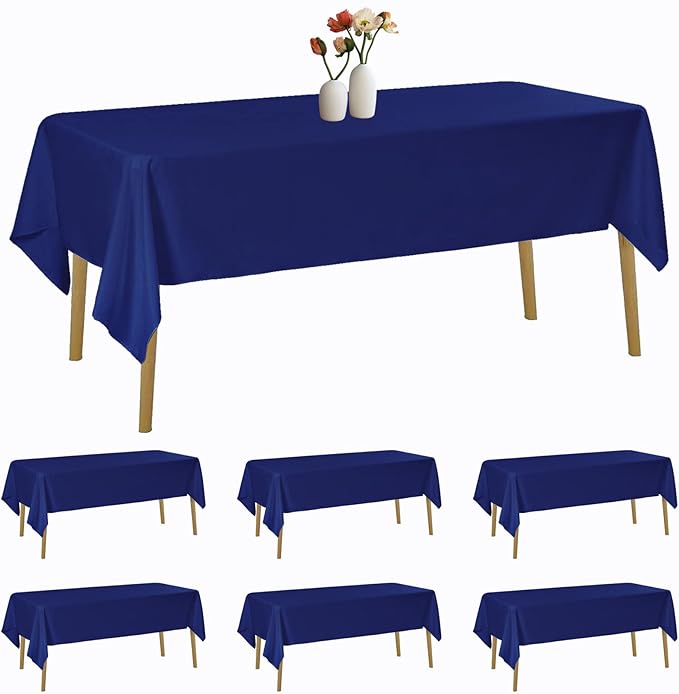 6 Pack Rectangle Tablecloth 60 x 120 Inches Royal Blue Table Cloth Stain and Wrinkle Resistant Washable Polyester Fabric Table Cover for Party, Wedding and Banquet Decoration