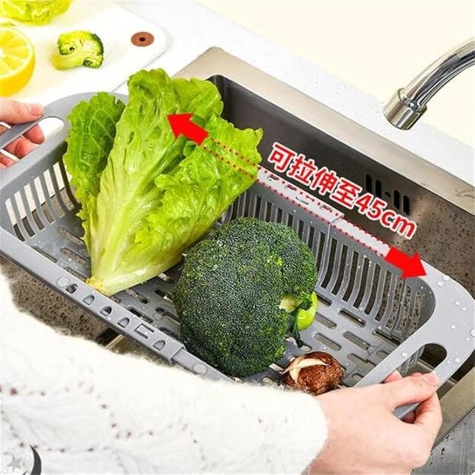 JSEIAJB Telescopic Vegetable Basket, Vegetable Washing Basket, Cabbage Basket, Drain Basket, Double-Layer Vegetable(D)
