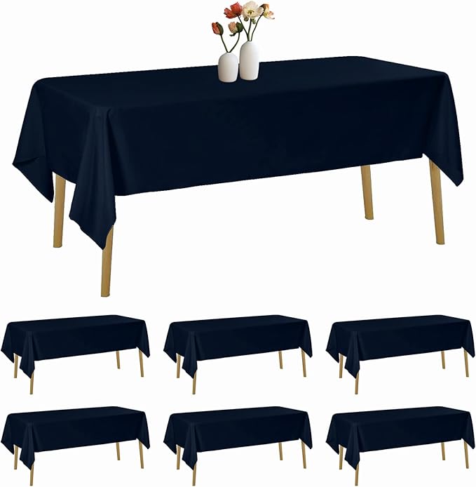 6 Pack Rectangle Tablecloth 60 x 120 Inches Navy Table Cloth Stain and Wrinkle Resistant Washable Polyester Fabric Table Cover for Party, Wedding and Banquet Decoration