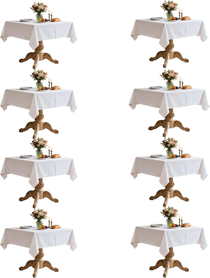 8 Pack White Square Tablecloth 60x60 Inch Table Cloth for Square Tables, Wrinkle Resistant Washable Polyester Fabric for Dining Banquet Wedding Party