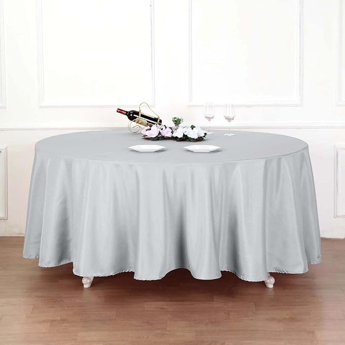 Efavormart 120" Wholesale Round Tablecloth Polyester Round Table Linens for Wedding Party Banquet Restaurant - Silver