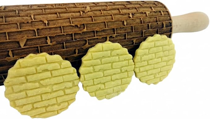 BRICKS Embossing Rolling Pin. Laser Engraved Dough Roller with Wall Pattern for Embossed Cookies or Pottery by Algis Crafts