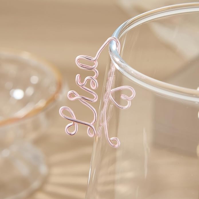 Personalized Wine Glass Charms – Custom Copper Name Markers for Drinks, Bachelorette Party Favors for Guests, Bridesmaid Gifts, Wedding, and Party Favors with Gifts Pouch