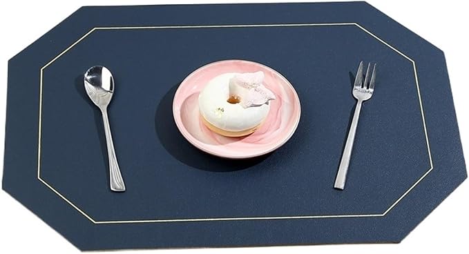 Placemat for Dining Table Waterproof Non-Slip Octagonal Leather Place Mat Kitchen Accessories Coaster Cup Pad Two Sided Color(Dark Blue)