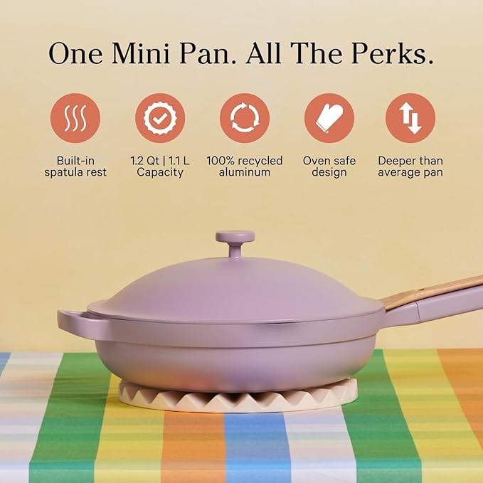 Our Place Mini Always Pan | 8.5" Ceramic Pan with Modular Lid & Beechwood Spatula | Patented 10-in-1 Nonstick, Non-Toxic Cookware Made Without PFAS | Induction & Oven-Safe up to 450°F | Lavender