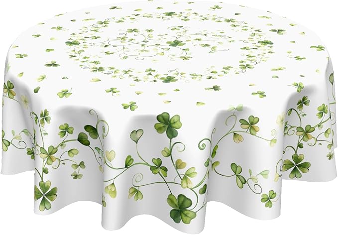 St. Patrick's Day Tablecloth Round 60 Inch Green Shamrock Circle Table Cloth Spring Holiday Lucky Clover Table Cover for Party Kitchen Dinner Home Decor