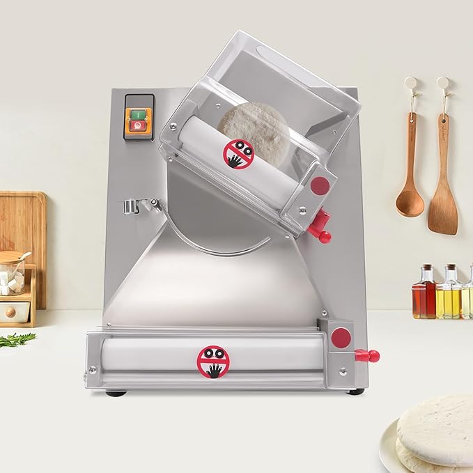 Pizza Dough Roller Sheeter, 4-12" Commercial Electric Automatic Pizza Press Making Rolling Machine Stainless Steel Adjustable Thickness Dough Machine for Noodle Pizza Bread Pasta Maker