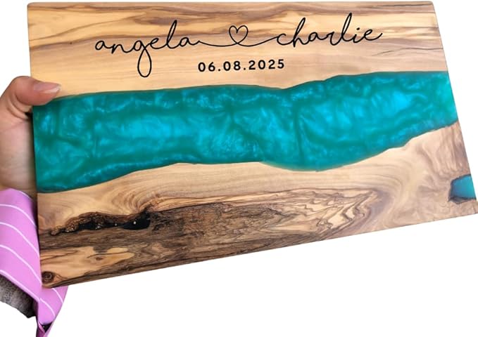 Epoxy Resin Cutting Board Personalized - Olive Wood Charcuterie Board - Cheese Board Decorative - Custom Wedding Shower Gift - House warming gifts new home - Bridal shower