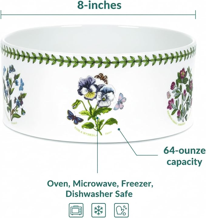 Portmeirion Botanic Garden 8-inch Soufflé Dish - Assorted Florals Motif, Porcelain Bakeware with Chip-Resistant Glaze - Oven, Microwave, Freezer, Dishwasher Safe for Everyday Use