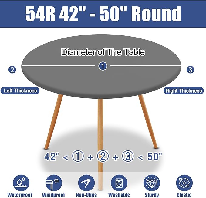 Round Spandex Tablecloth, Elastic Fitted Waterproof Tablecloths for 42"-50" Tables, Stretch Washable Picnic Table Cover for Camping, Dining, Indoor and Outdoor, Grey