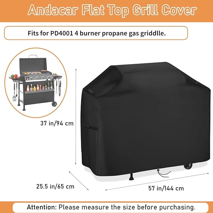 Flat Top Grill Cover for Royal-Gourmet PD4001 4 Burner Propane Gas Griddle, Outdoor Griddle Grill Cover Waterproof Gas Flat Top Grill Cover - 56" L×25" W×37" H, Black
