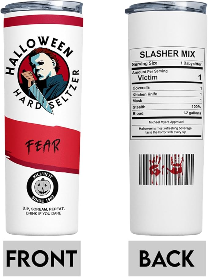 Halloween Michael Myers Tumbler, Hard Seltzer Tumbler, The Boogeyman Horror Fan Birthday Gift, Coffee Mug Travel Mug, Insulated Tumbler with Lid and Straw