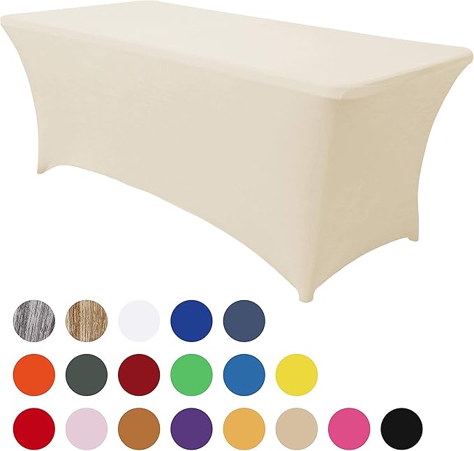 Obstal Stretch Spandex Table Cover for Standard Folding Tables - Universal Rectangular Fitted Tablecloth Protector for Wedding, Banquet and Party (Cream, 4 Ft)