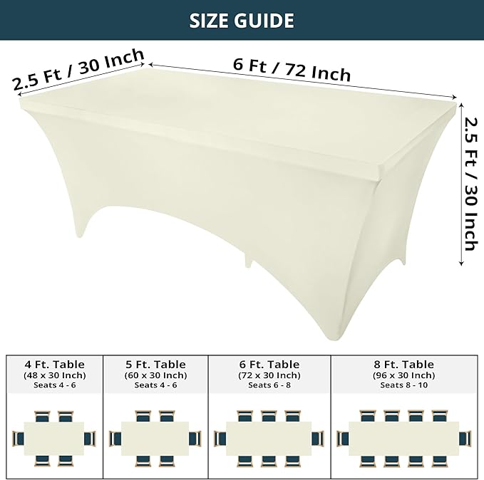 Utopia Kitchen Spandex Tablecloth 2 Pack [6FT, Ivory] Tight, Fitted, Washable and Wrinkle Resistant Stretch Table Cloth Rectangle Cover for Trade Show, Weddings & Parties [72Lx30Wx30H Inch]