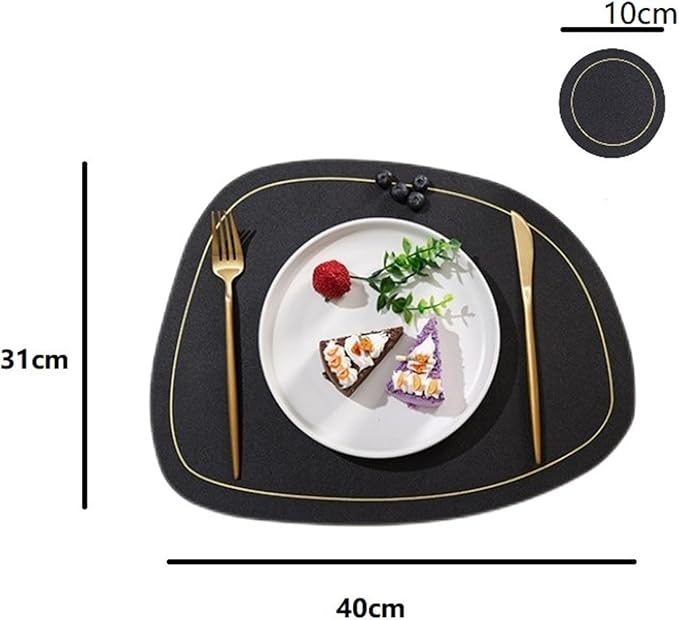 PU Leather Round Placemats and Coasters Easy to Clean Faux Leather Elegant Kitchen Parties Patio Dining Table Place Mat(SP Cyan)