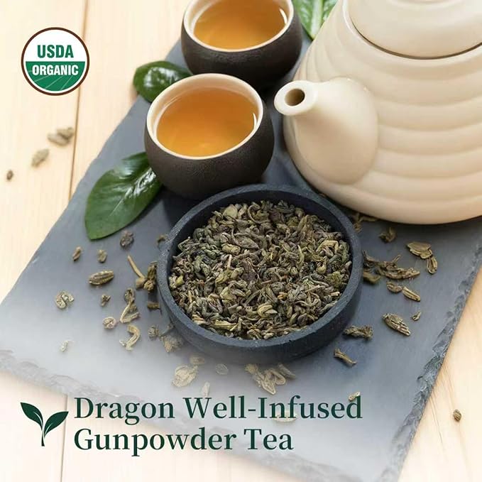 ZenVerdant USDA Organic Longjing Gunpowder Green Tea 12 Oz (340.2g) - Premium Loose Leaf, Fresh Harvest, Smooth Rich Umami Flavor, Airtight Sealed for Freshness