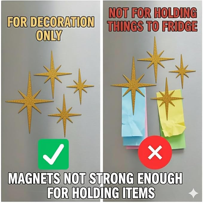 Midcentury Modern Vintage Style Atomic StarBursts Fridge Magnets Art Refrigerator Kitchen Décor 1960s Retro Stars 50s Home Office MCM Stars (Orange)