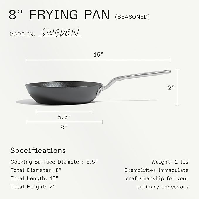 Made In Cookware - Seasoned 8" Blue Carbon Steel Frying Pan - (Like Cast Iron, but Better) - Professional Cookware - Crafted in Sweden - Induction Compatible