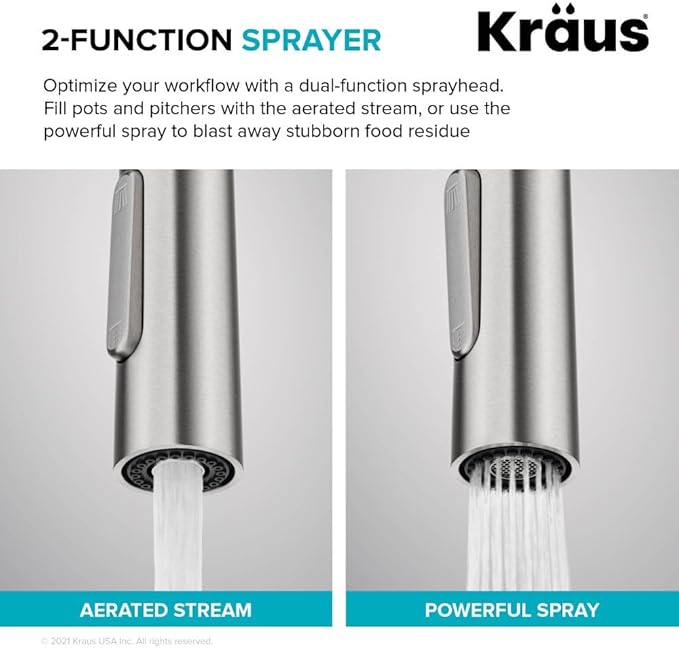 KRAUS Oletto Tall Modern Pull-Down Single Handle Kitchen Faucet in Spot Free Stainless Steel, KPF-3101SFS