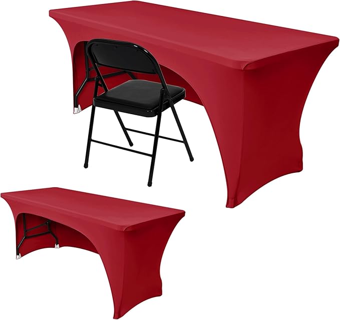Nasitos 2 Pack Fitted Red Tablecloth-Spandex Table Covers for 8 Foot Table, Open Back Folding Table Cover Washable and Wrinkle Resistant for Parties, Buffet, Wedding, Banquet, Festival