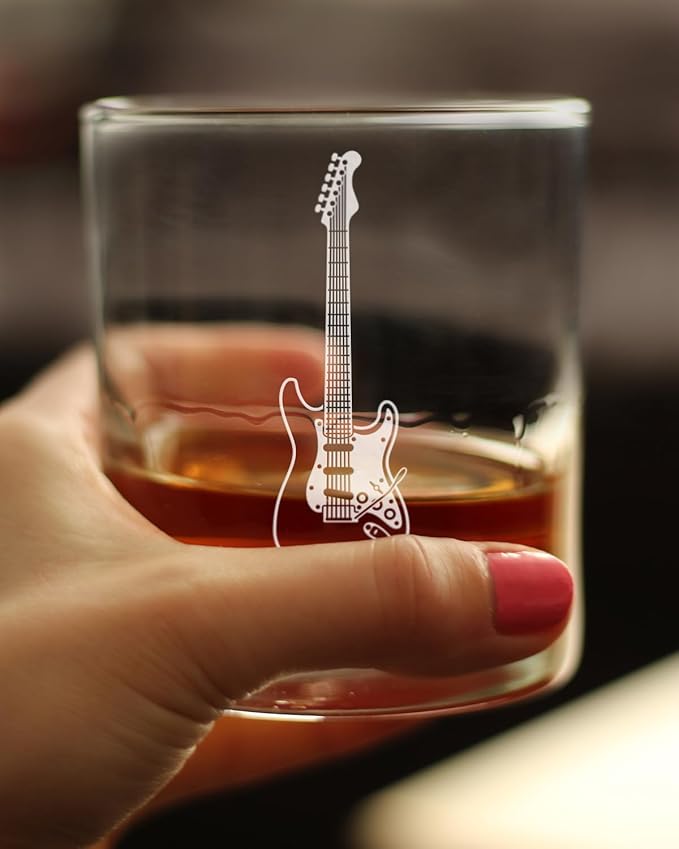 Bevvee Electric Guitar Rocks Glass - Music Gifts for Guitar Players, Teachers and Musical Accessories for Musicians that Play Guitar - 10.25 Oz Glasses