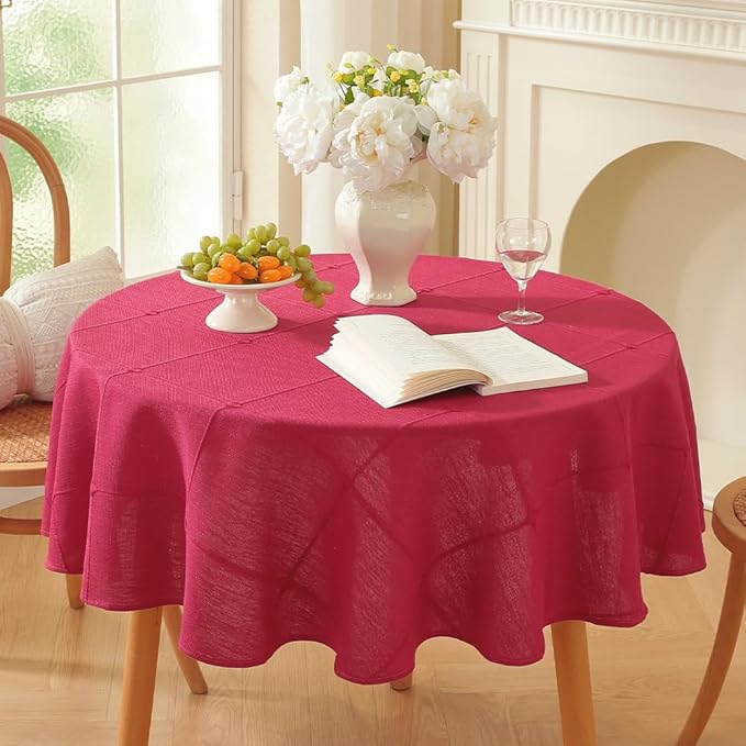 Zobesta Red Table Cloth Round Tablecloth 53 inch, Washable Farmhouse Soft Boho Christmas Round Table Cloth Tablecloth for Outdoor, Party, Holiday, Picnic, Dining