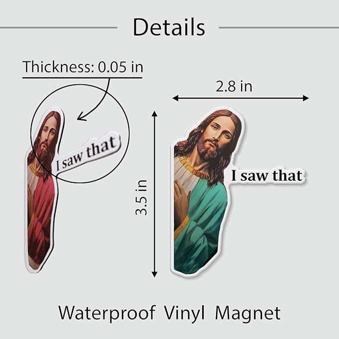 Funny Jesus “I Saw That” Magnets, Funny Refrigerator Magnets for Car or Fridge, Cute Bible Meme Magnet Set, Funny Christian Humor Car Sticker Magnet, 3.5 Inch Pack of 2 (Red, Green)