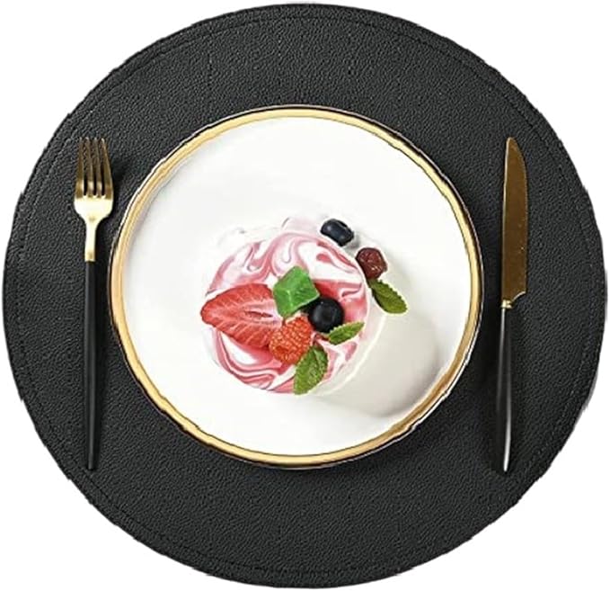 Set of 4/6/10 Black Round PU Leather Placemats Non-Slip Place Mats Coaster Coffee Mats Kitchen Accessories Set De Table(Y Circle red,R 38CM 6pcs)