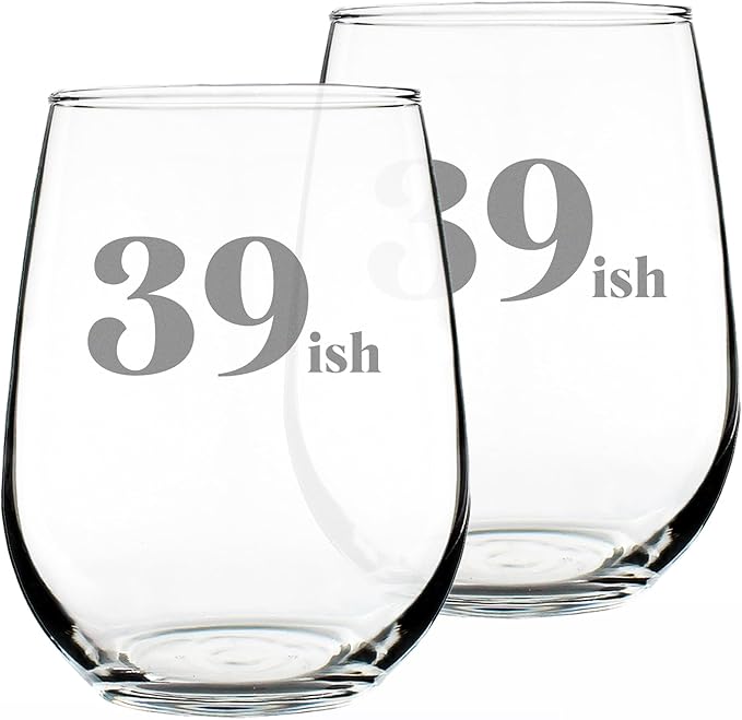 Bevvee 39ish - Funny 40th Birthday Wine Glass for Women Turning 40 - Large 17 Oz - Set of 2 - Bday Party Decorations