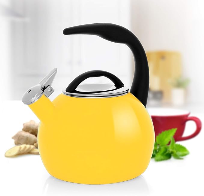 Chantal Anniversary Tea kettle, 2 Quart, Enamel Carbon steel, Whistling, Canary Yellow