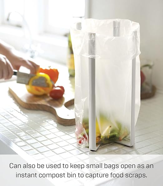 YAMAZAKI Home Tower Kitchen Multi Eco Stand - Multifunctional Plastic Bag Holder Bottle Dryer - Steel