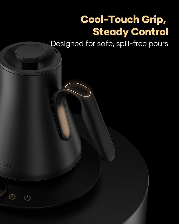 Cocinare FLOW B9 Gooseneck Electric Kettle, Precise Temperature Control for Pour-Over Coffee & Tea Brewing, Stainless Steel Interior, Rapid Heating for Boiling Water 0.9L (Matte Black)