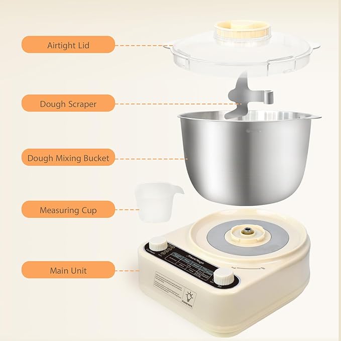 Electric Dough Maker with Ferment Function, 5.34QT Dough Mixer Machine, Household Flour Kneading Machine for Baking Bread Pizza Dough, Open Top Design, 304 Stainless Steel, White