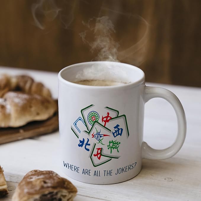 Mahjong Accessories Mug, Mahjong Gifts for Women Coffee Cup Ceramic, Gifts for Mah Jong Players Lovers, Mahjong Themed Gift Ceramic Coffee Tea Mug 11 oz