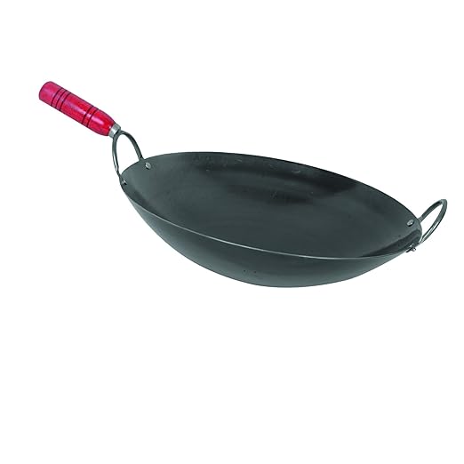 Thunder Group IRWC007 Wok, 16" Dia., 2 Riveted Round Handles, 1 with Wood, Iron