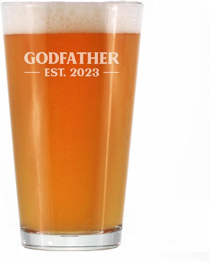 Bevvee Godfather Est 2023 - New Godfather Pint Glass Proposal Gift for First Time Godparents - Bold 16 Oz Glasses