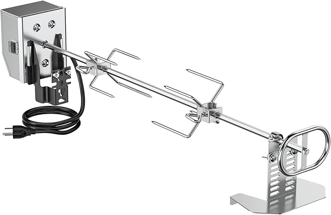 only fire Stainless Steel Rotisserie Kit Grilling Accessories with 6 Watt 110V Electric Motor for Gas Grills - 28 × 0.35 Inch Hexagon Spit Rod