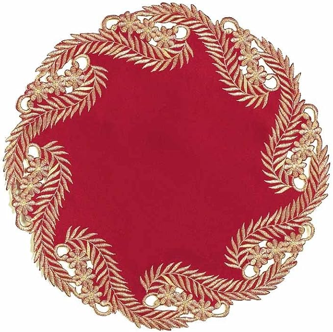 Decozen Set of 4 Doilies for Table, Lace Doilies Rustic Farmhouse Kitchen Dining Table Centerpiece Decor, 15 Inch Gold Burgundy Round Placemats for Home, Valentines Day Gifts, Valentines placemats