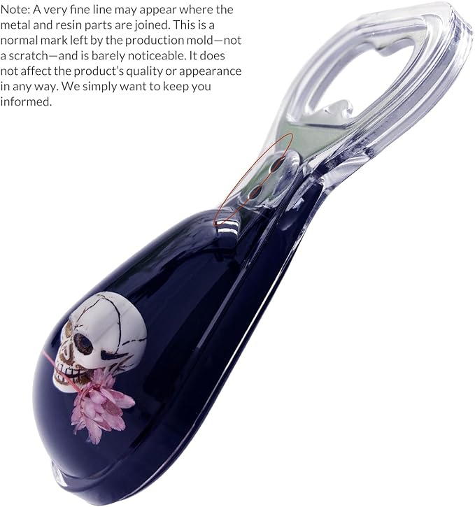 Magnetic Bottle Opener – Original Design Skull Biting Rose (Starflower) in Black Resin – Strong Magnet for Fridge – Lightweight Gift for Goth Decor & Bartenders – Black, 1 PCS