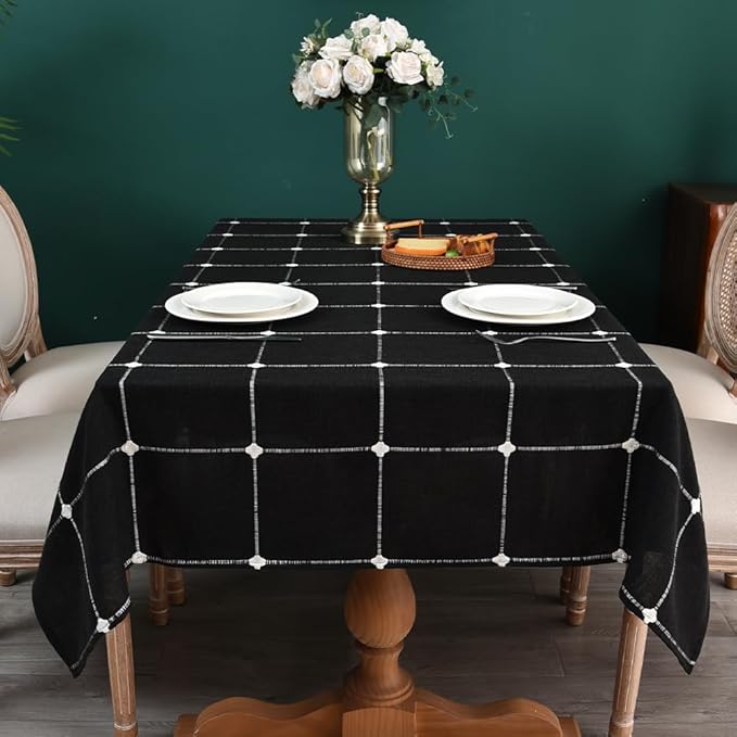 Zobesta Linen Table Cloth Black Tablecloth Square 53 x 53 Inch, Heavy Weight Washable Farmhouse Soft Boho Tablecloth for Party, Holiday, Picnic, Dining, Outdoor