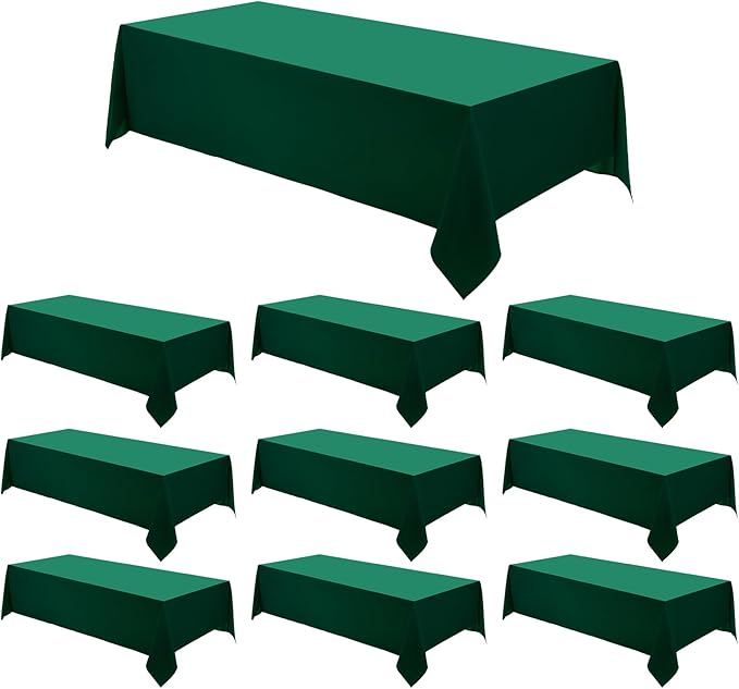 Rectangle Tablecloths 90x132 Inch 10 Pack Dark Green Tablecloth for 6ft Washable Decorative Polyester Table Cloths for 8ft Dining Table Banquets Buffet Parties and Wedding