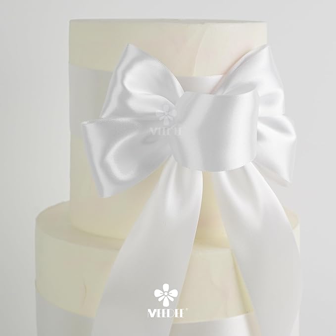MEEDEE White Satin Ribbon 2 Inch White Ribbon Lux Double Faced Ribbons by 25 Yards Silk Ribbons for Gift Wrapping, Crafts, Satin Weddings, Flower Bouquet, Holiday Decorating