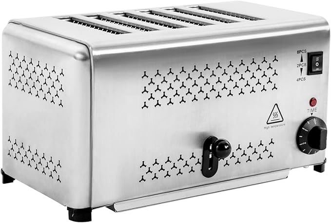 6 Slice Bread Baking Machine, 1650W 110VStainless Steel Commercial Toaster Machine with 3 Modes, 1-5min Timing Range for Homes, Bakeries, Restaurants, Hotels